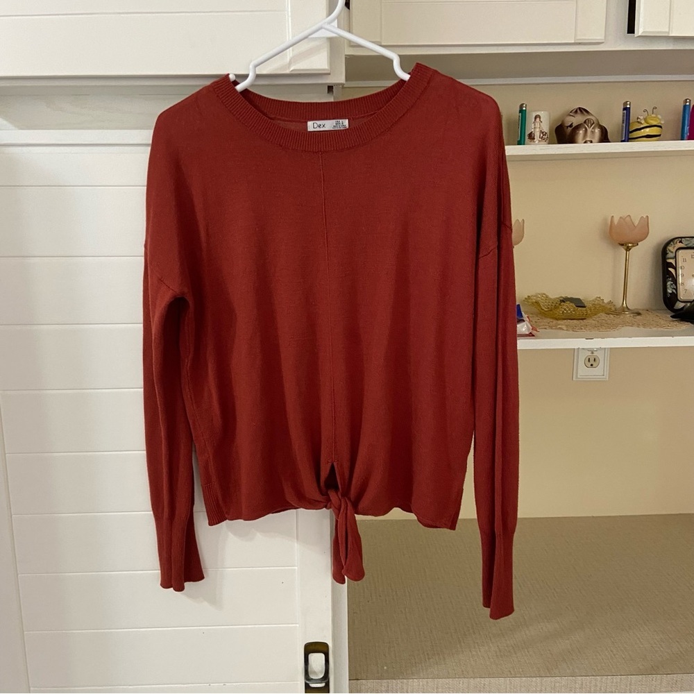 Rust Knit Tie Front Sweater